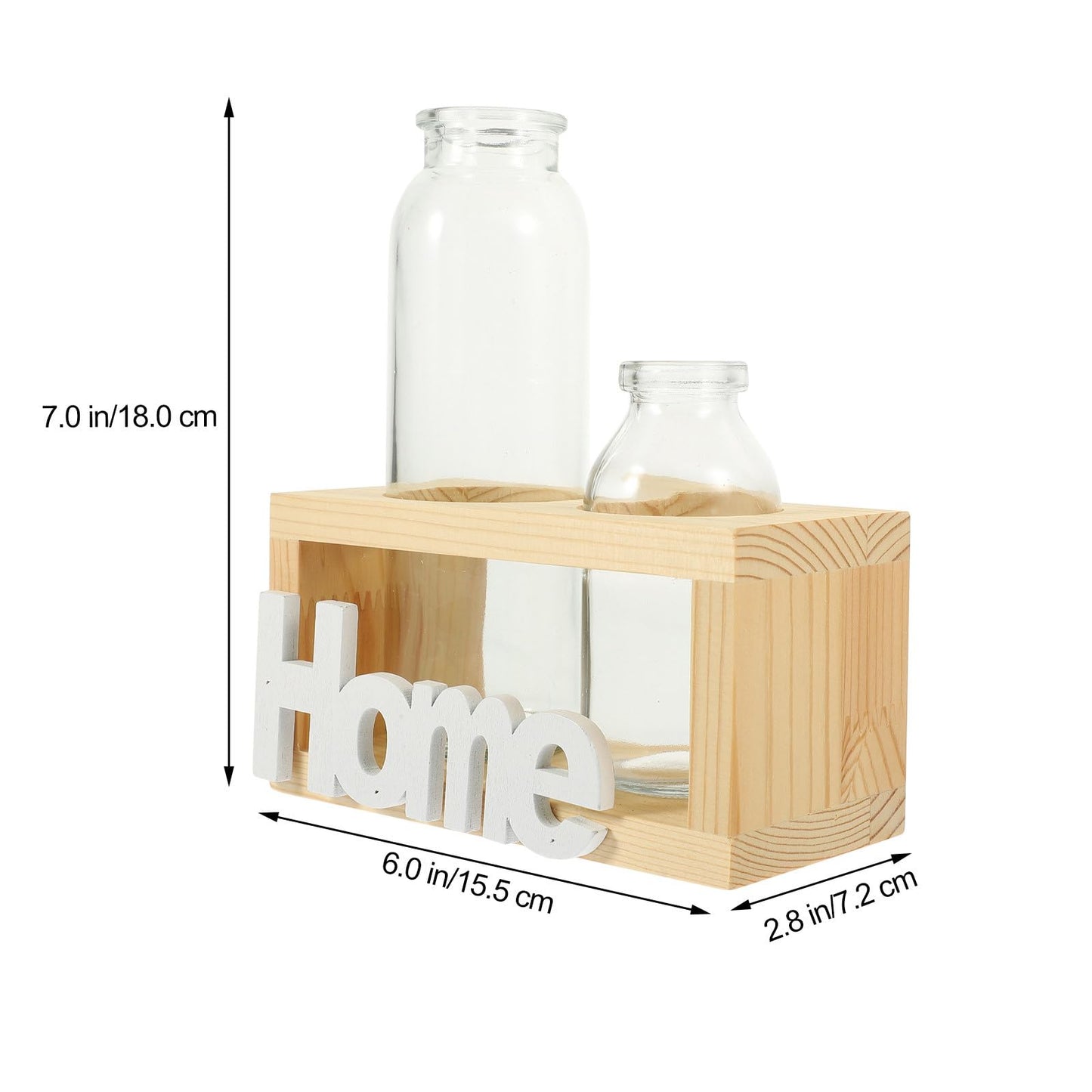 PRETYZOOM Glass Vase with Wooden Stand, Hydroponic Plant Terrarium Planter for Indoor Home Décor, Nordic Style Tabletop Glass Planter Set with 2 Vases for Water Propagation