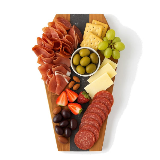 Halloween Coffin Shaped Charcuterie Board, Gothic Serving Tray Wood & Black Marble, Halloween Gifts for Women