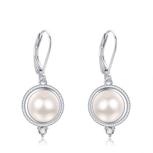 POPLYKE 925 Sterling Silver Pearl Leverback Earrings for Women Fresh Water Pearl Dangle Earrings Pearl Jewelry Gifts Birthday Hypoallergenic