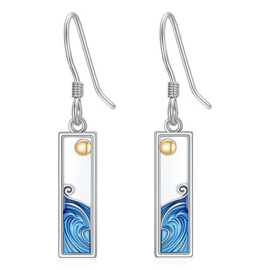 PROESS Ocean Wave Earrings 925 Sterling Silver Sun Earrings Summer Beach Jewelry Gift For Women