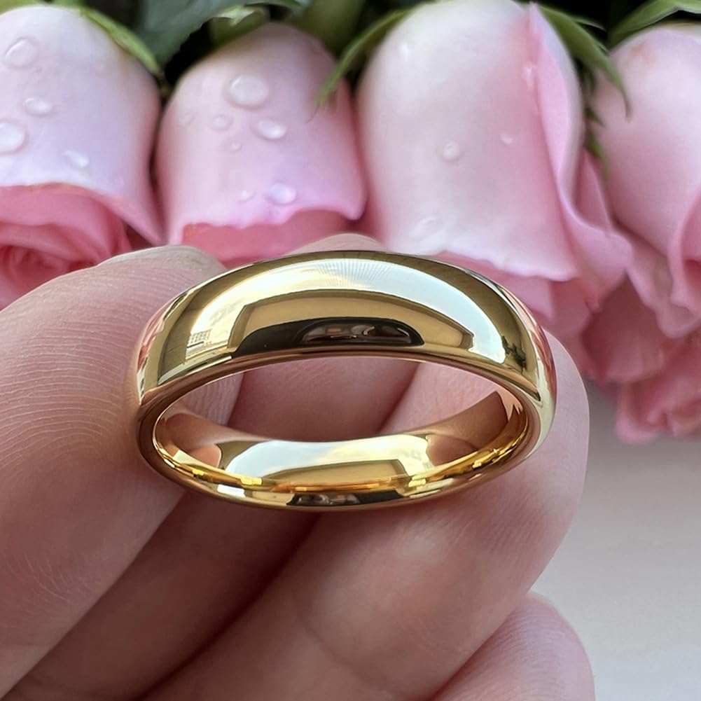 TUTISS 6mm Gold Tungsten Rings for Men Women Engagement Wedding Bands Domed Polished Comfort Fit Size 11