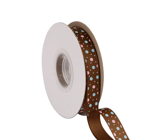 Joycrosso 5/8" Inch Wide Dots Printed Grosgrain Ribbon with Color Dots, Ideal for Hair Bows Gift Wrapping and Crart, 25Yds-Roll (Bronze)