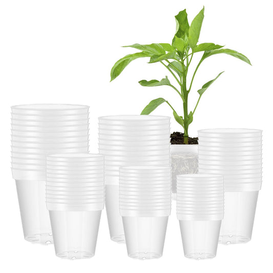 Vankcp 24 Pcs 4/5/6/7/8/9 Inch Clear Nursery Pots with Drainage Holes, Transparent Variety Pack Plastic Plant Pot for Plants, Clear Seedling Planter Pots for Flowers Vegetable Succulents Herbs