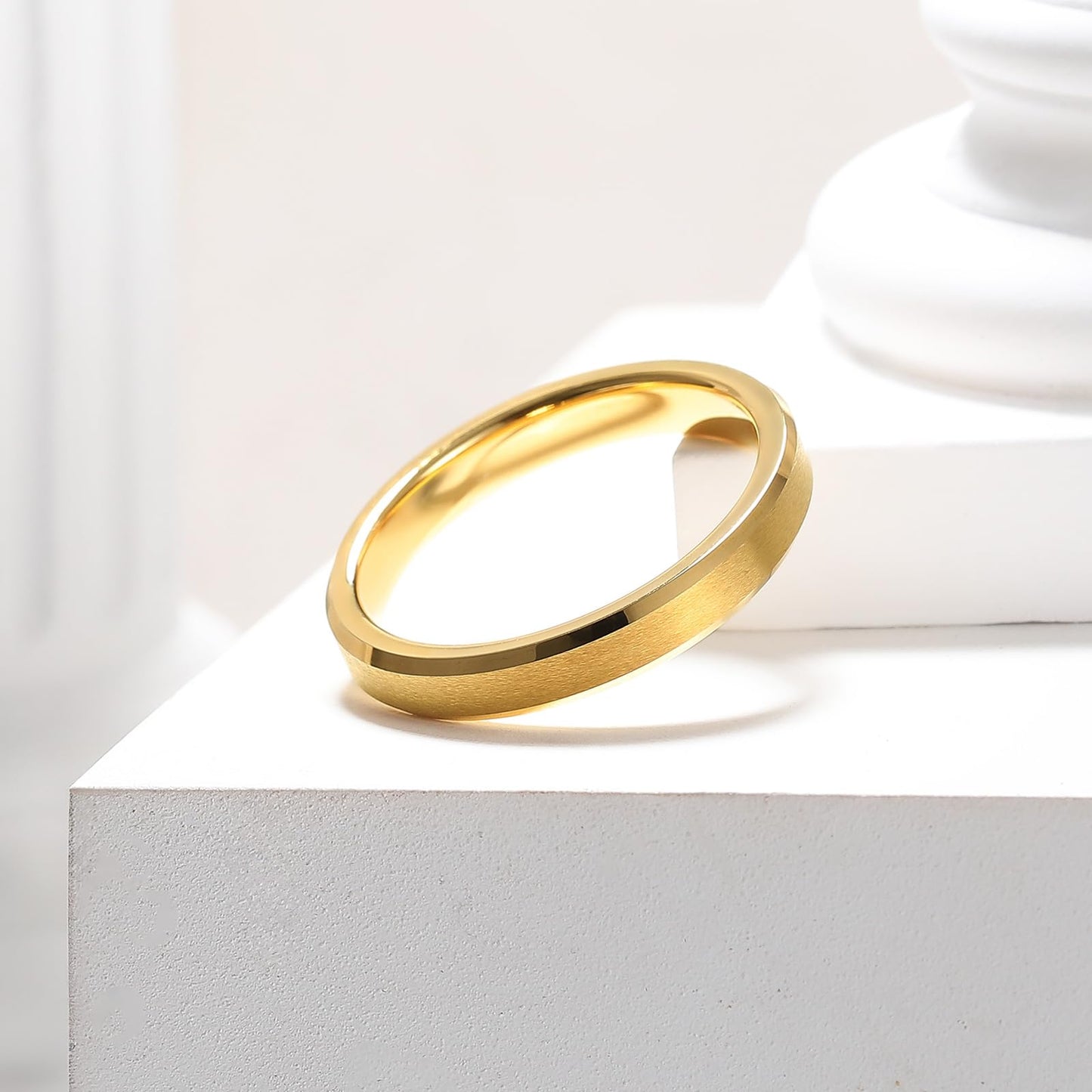 King Will 4mm Gold Tungsten Wedding Band Basic Wedding Ring For Men with Brushed Matte Surface Beveled Polished Edge Comfort Fit 14