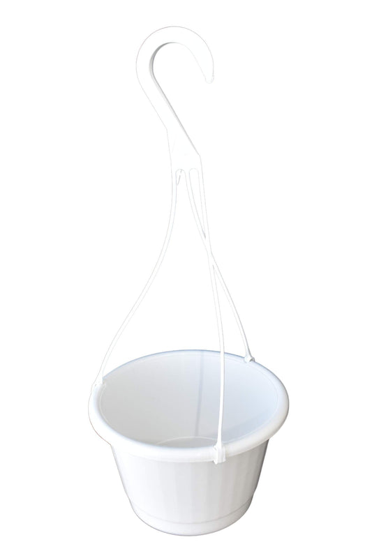 KOBA 8 inch Fluted Plastic Hanging Basket (10), White