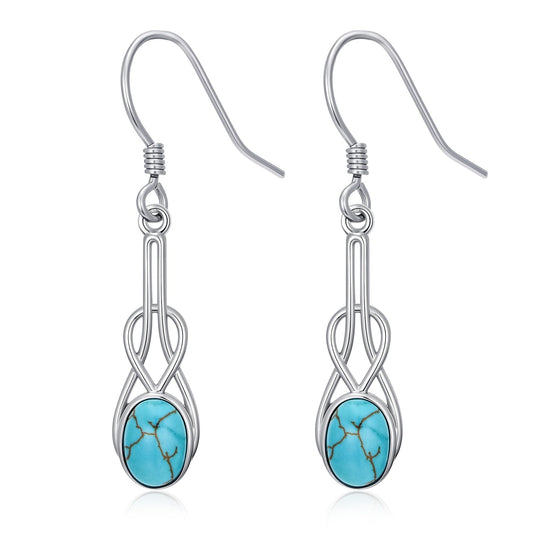 Eetaitai Turquoise Earrings for Women 925 Sterling Silver Natural Oval Turquoise Celtic Knot Dangle Earrings Boho Jewelry Mothers Day Gifts for Mom Wife Sister