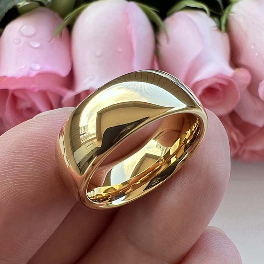 TUTISS 8mm Gold Tungsten Rings for Men Women Engagement Wedding Bands Domed Polished Comfort Fit Size 9
