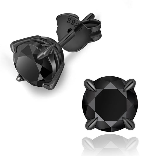 KRKC Black Moissanite Stud Earrings for Men, D Color VVS1 Clarity, Lab Created Diamond Earrings, Vermeil 925 Sterling Silver Hypoallergenic 14K Black Gold Friction Back Earrings Jewelry for Men Women Gift