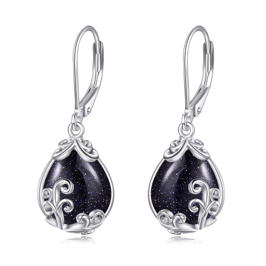 POPLYKE Blue Sand Filigree Teardrop Drop Dangle Earrings Sterling Silver Leverback Earrings Blue Sand Jewelry Gifts for Women