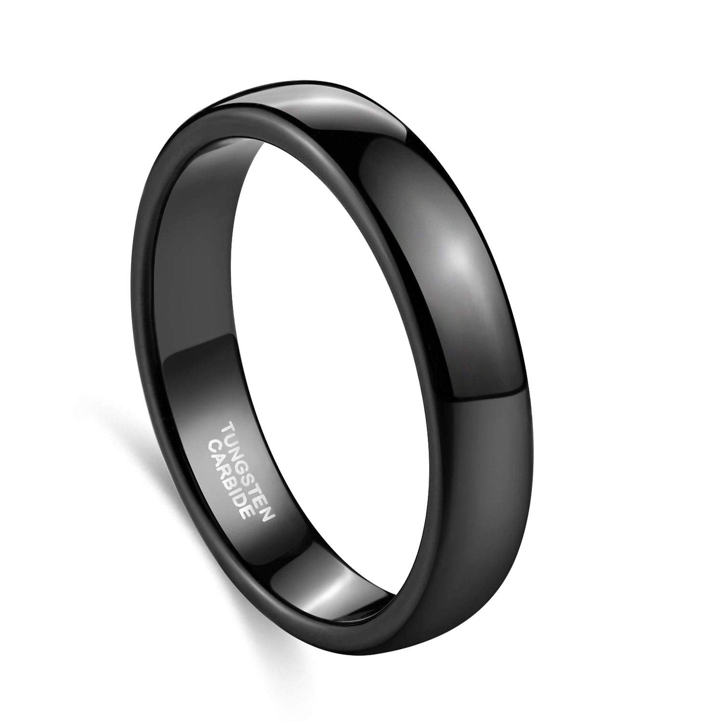 TRUMIUM 4mm Mens Womens Wedding Band Tungsten Carbide Black Rings High Polished Beveled Edges Comfort Fit Size 5