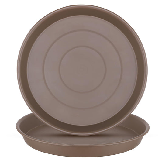GREANER 12 Inch Plant Plates to Catch Water, 2PCS Brown Heavy Duty Humidity Trays for Indoor Plants, Deep Plant Saucer for Pot