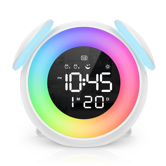 PENTASPI Alarm Clock for Kids, Ok to Wake Alarm Clock, Toddler Sleep Training Clock with Multi-Colors Night Light, 7 Ringtones, 3 Level Volumes, Dual Alarms, Snooze for Kids Girls Boys Adult