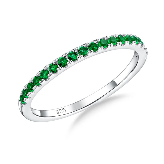 AGRULE Emerald Eternity Band Silver Wedding Rings Men Women Sterling Silver Created May Birthstone Rings 0.3 Carat Green Stone Stackable Cocktail Ring Size 7
