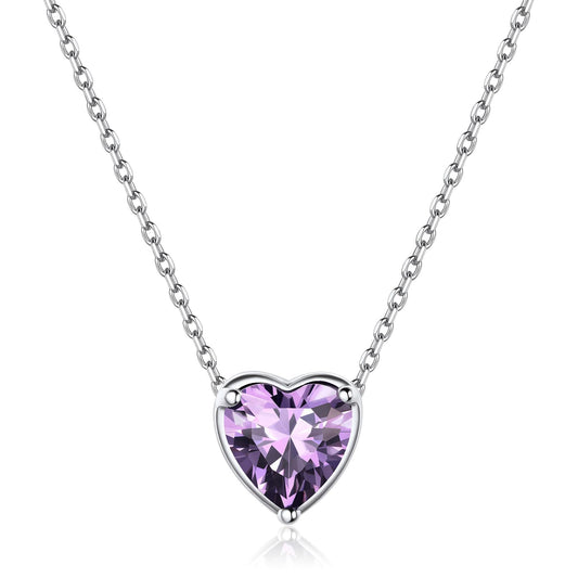 ChicSilver Amethyst Necklace February Birthstone Necklace 925 Sterling Silver Love Heart Purple Necklaces for Women