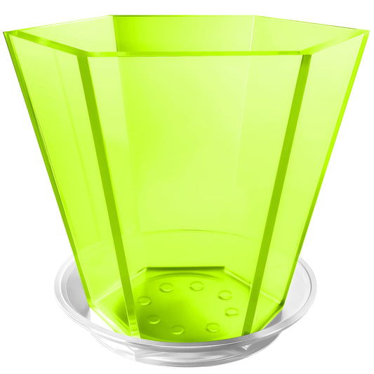 HappyDino Acrylic Indoor Plant Pot with Drainage 6 inch Plant Pot Small Planter Box Outdoor with Saucer for Succulent, Decorative and Colorful, Neon Green