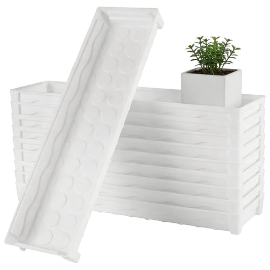 YAUFWUA 10 PCS Plastic Plant Growing Trays, 16 x 4.5 x 1.6 Inch Rectangular Windowsill Plant Saucer Drip Tray for Indoor Outdoor, White Plant Tray to Catch Water for Flower Succulent Pot Planter