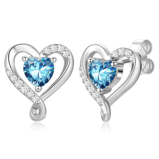 Zifeel Earrings for Women, 925 Sterling Silver Birthstone Heart Studs Earring for Girlfriend Wife, Anniversary Birthday Christmas Valentines Mother’s Day Gifts Jewelry for Women Wife Her Mom