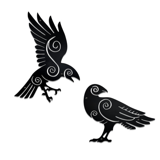 Vausart Unique Metal Viking Crow Wall Decor, Odin's Ravens, Hunnin And Muninn, Gothic Viking Wall Decor, Pagan Decor, Norse Decor For Home Kitchen Living Room Garden Office, Viking Gifts For Men