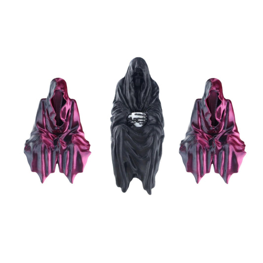 YOUSCPN 3 Pack Hallowen Gothic Decor Sitting Statue | Desktop 3D Printed Figure | 1Pack 4" Black & 2 Pack 2'' Purple Devil Hand Statues for Home Decoration