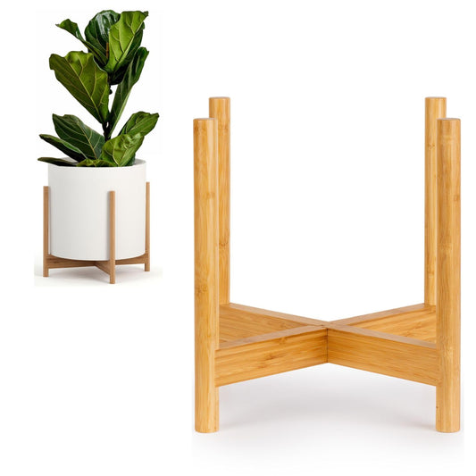 Fox & Fern Bamboo Plant Stand — 14.9 Inch Fixed Size Wooden Mid Century Planter Stand for Indoor Plants (Not Included) - Extra Large Flower Pot Holder for Indoor Big Pots - Plug In Design - Bamboo