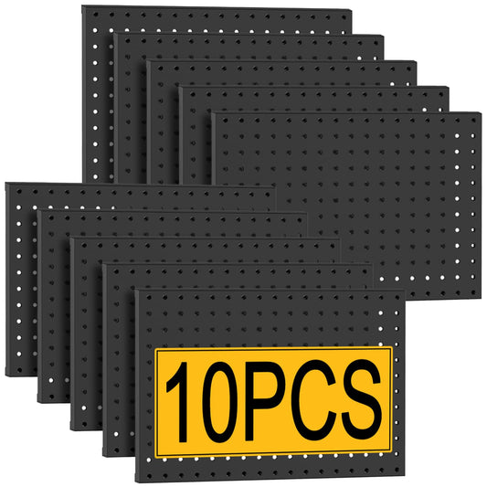 PBHEPJ 10 Pcs Metal Pegboard Panels, Heavy Duty Peg Boards for Garage and Garden Tool Storage, Includes Drywall Anchors and Screws Kits, Black (10 pcs 16in x 12in)