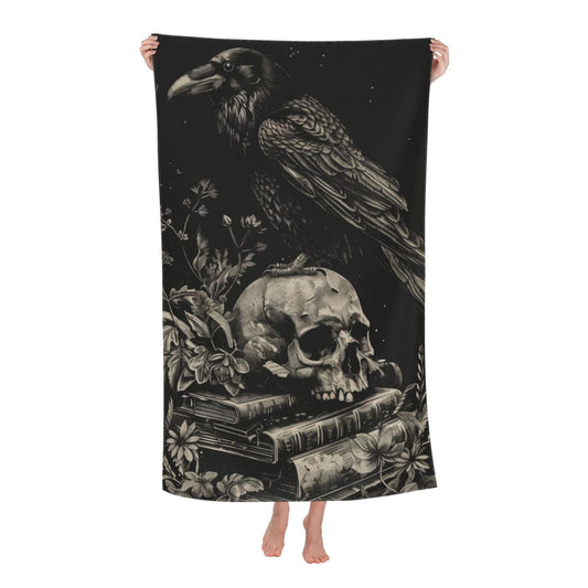 PXLNJHO Gothic Raven Skull Beach Towel, Soft Lightweight Microfiber Quick Dry Bath Towels Gifts for Bathroom, Pool, Travel, Swimming Decor 31"x51"