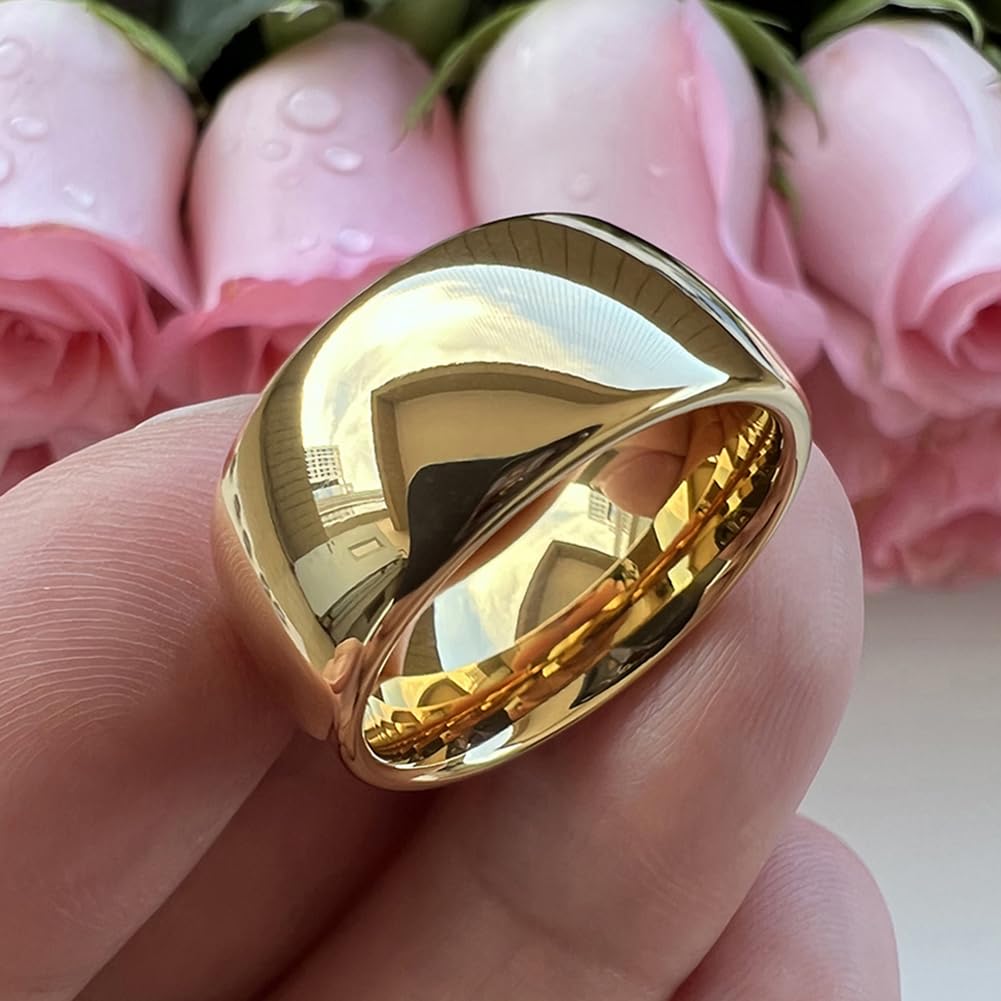 TUTISS 10mm Gold Tungsten Rings for Men Women Engagement Wedding Bands Domed Polished Comfort Fit Size 11