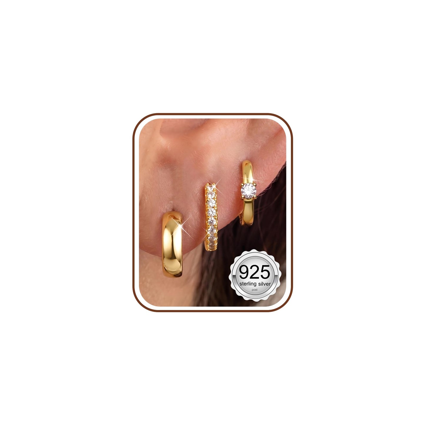 MILACOLATO 3Pairs Small Hoop Earrings Set for Women Trendy 14K Gold Filled Sterling Silver Post Hoop Earring Hypoallergenic Huggie Hoop Earrings Stacks for Multiple Piercing Lightweight