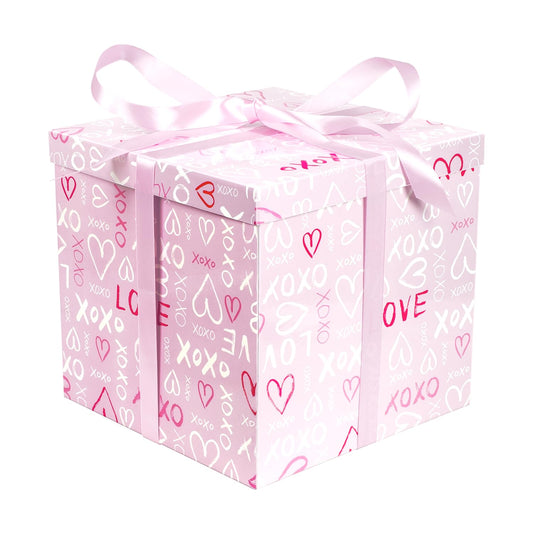 Lyforpyton Large Pink Valentine's Day Gift Box with Lids, Ribbons and Shredded Paper Fill，Suitable for Anniversaries and Valentine's Day, Wedding, Birthday, Party ，11.8" x11.8"x10.6"