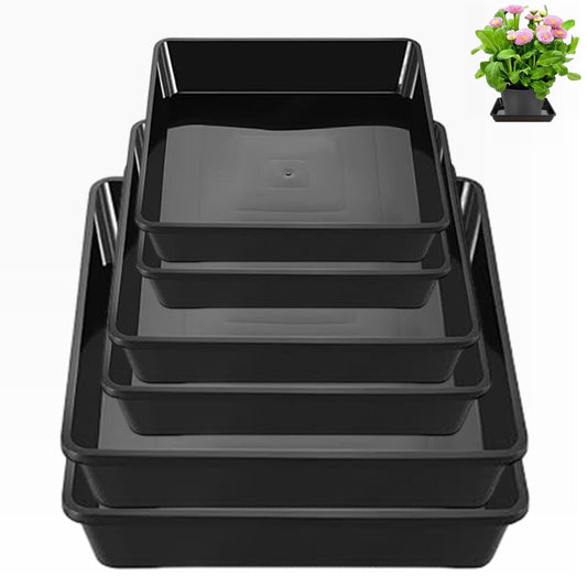 MHXWNHA 6 Pack 8 10 12 Inch Square Plant Saucer, Plant Drip Trays and Flower Pot Saucers, Plant Trays for Indoors No Holes, Plant Drainage Tray Saucers for Potted Plants (Black)