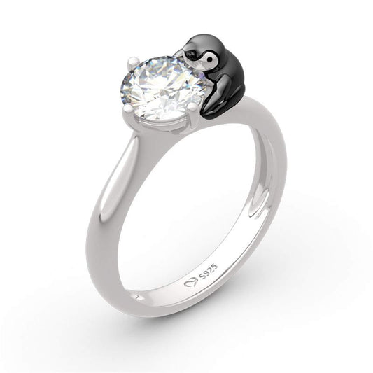 Jeulia "Keep Your Cool Penguin Round Cut Sterling Silver Ring Fashion Anniversary Promise Engagement Wedding Ring Set for Her With Gift Jewelry Box (5)