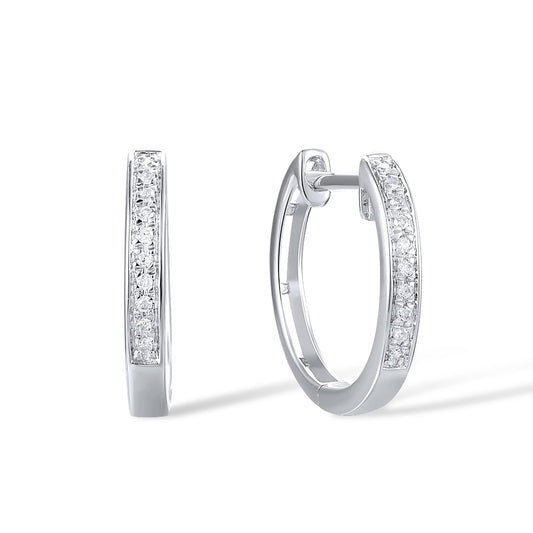 Santuzza 10K White Solid Gold Genuine Diamond Dainty Huggie Hoop Earrings for Women