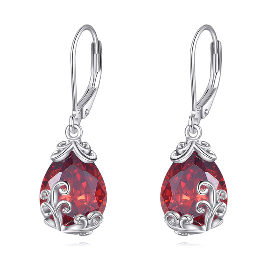 POPLYKE BirthStone Teardrop Drop Dangle Earrings Sterling Silver Garnet Leverback Earrings January Birthstone Jewelry Gifts for Women