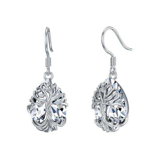 TOUPOP Diamond Tree of Life Earrings Sterling Silver Teardrop April Birthstone Earrings Family Tree Diamond Jewelry Birthday Mothers Day Gifts for Women Mom Her