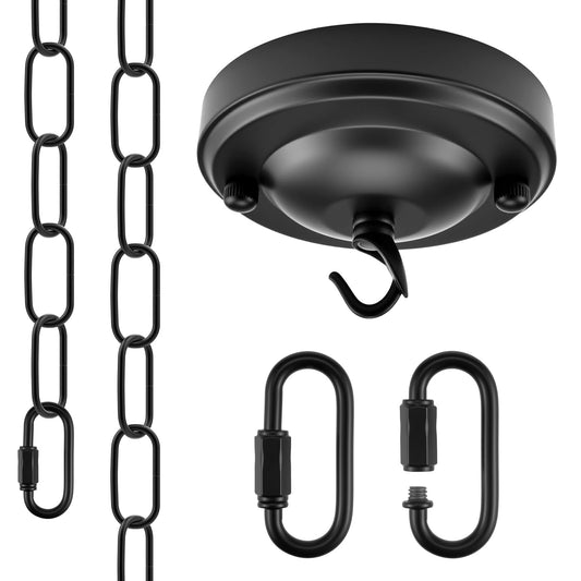 6 Feet Industrial Black Light Fixture Chain Kit with Ceiling Hook, Metal Lamp Pendant Chandelier Hanging Chain Extension with Detachable Link, Connection Locks for Lights, Plant/Flower/Fruit Basket