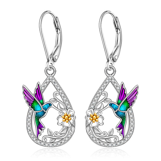 Hummingbird Earrings for Women Purple Hummingbird Earrings Sterling Silver Gifts Dangle Bird Jewelry Memorial Mothers Day Christmas Birthday Gifts