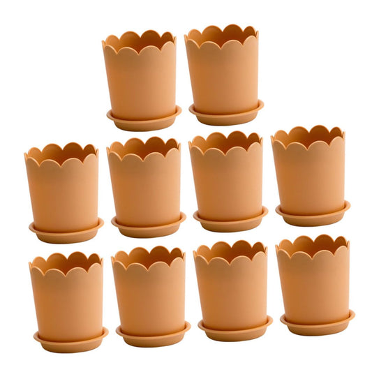 Kisangel 10 Sets Flowerpot Indoor Bonsai Plant Nursery Pot Garden Cotta Pots Cotton Rounds Holder Flowers Decor Tray Decor Artificial Plants with Tray Office Potted Plant Plastic