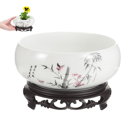 Toddmomy Hydroponic Ceramic Flowerpot Plant Pots Indoor Planters Indoor Ceramic Water Lily Bowl Vase Garden Flower Pot Ceramic Plant Pot Garden Bowl Orchid Pot Betta Fish Money Ceramics