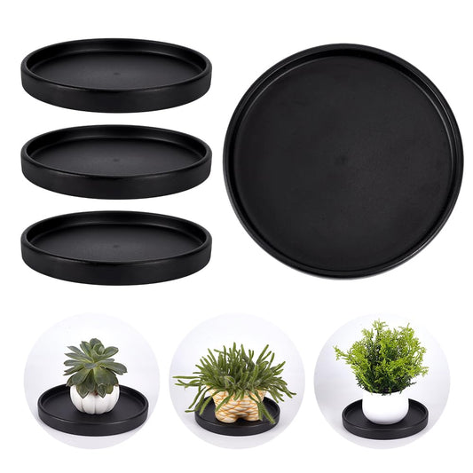GOMAKERER 4 Pcs Ceramic Plant Saucer Pot Tray, 7 Inch Plant Drip Trays Ceramic Flower Pot Base Multi Functional Decorative Tray for Indoors Outdoor Use Home Office Decor