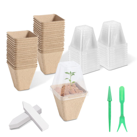 KOAMLY 36 Pcs 3in Square Peat Nursery Pots, Biodegradable Herb Seed Nursery Pot Kits, Seedling Pots, Outdoor Garden Sprouting Peat Pots with 36 Plant Tags