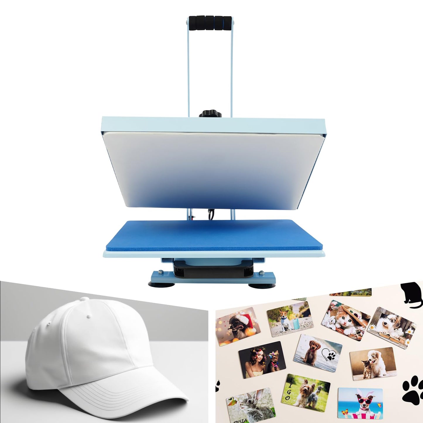 BFDIEEM Heat Press Machine for T Shirts, Digital T Shirt Pressing Machine with Soft Handle, Mini Manual Heat Presser Heavy Duty Hot Press Stamping for Clothing, Bags, Tiles, Blue 11.42 * 14.96in