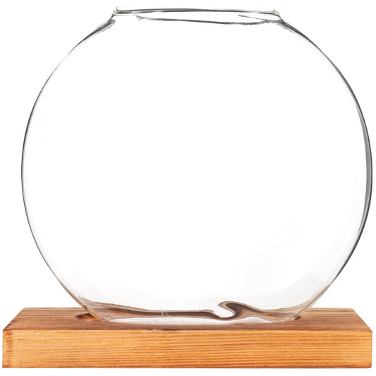 OSOLADY Glass Hydroponic Vase with Wooden Base, Plant Propagation Station for Office and Home Décor, Tabletop Glass Terrarium Hydroponics Display Ornament