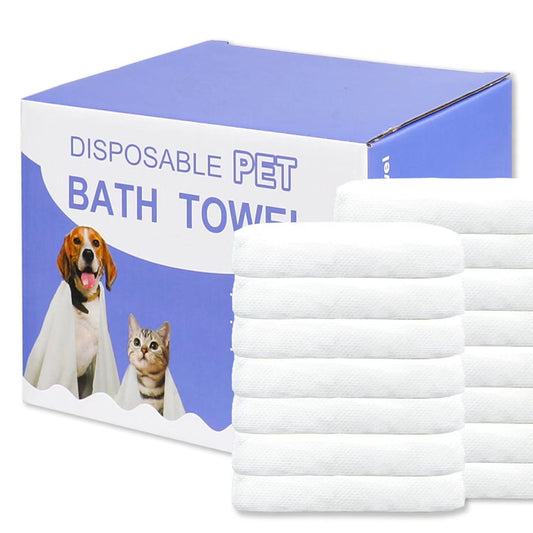 CHANHOO Disposable Pet Bath Towel,15 PCS Portable Pet Grooming Towels,11.8 x 21.6 inch Convenient Pet Cleaning Towel Pet Drying Towels,Absorbent Bath Towel for Small Dog Puppy Cat, White