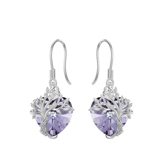 TOUPOP Heart Alexandrite Earrings Sterling Silver Tree of Life Earrings June Birthstone Jewelry Birthday Mothers Day Gifts for Women Mom Her