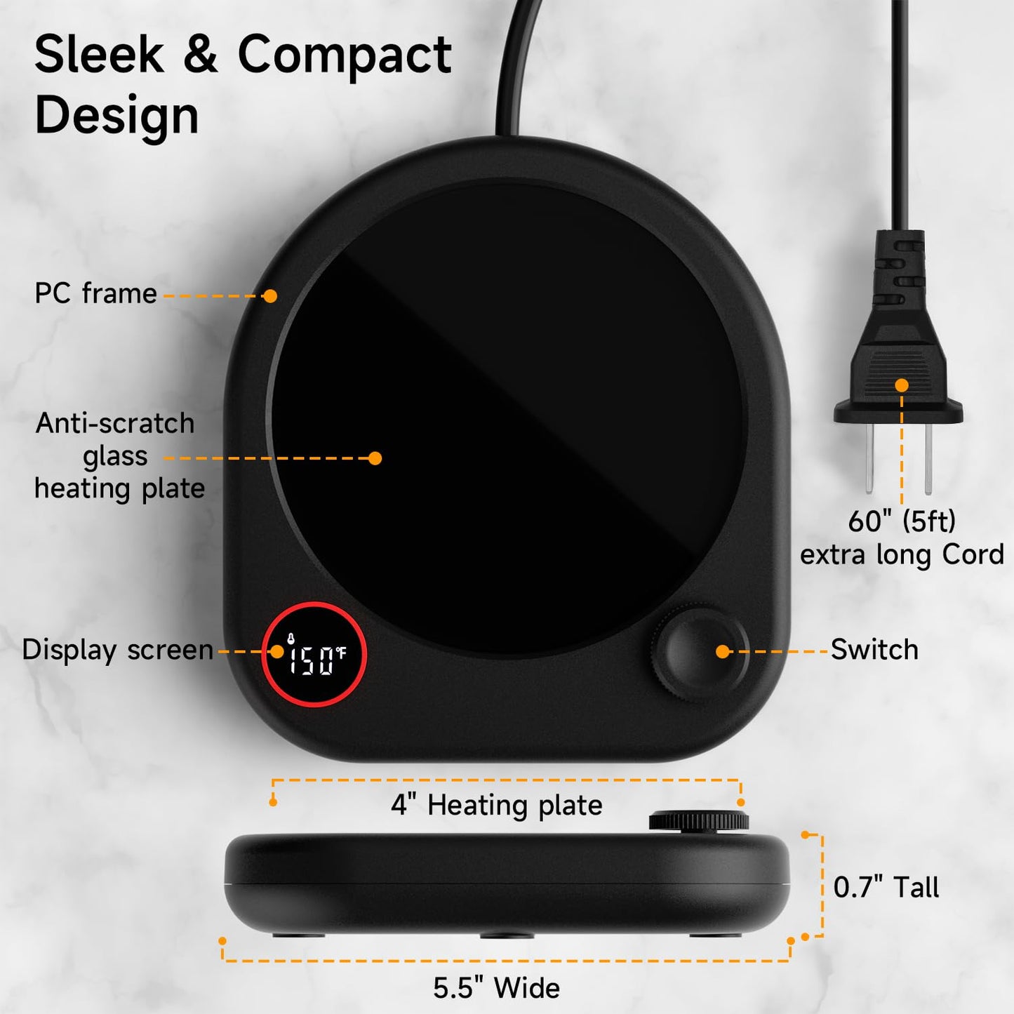 Oracer Coffee Mug Warmer for Desk, Electric Cup Heater for Tea Milk Beverages with Adjustable Temperature Display, Auto Shut Off Timer Mug Sensor, Candle Wax Heating Plate, Ideal Gift Accessory