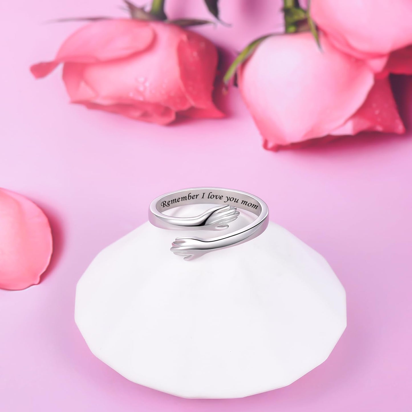 ACJFA Hug Rings for Women Sterling Silver Adjustable Ring Thumb Ring Birthday Mother Gifts Jewelry(Remember I love you mom)