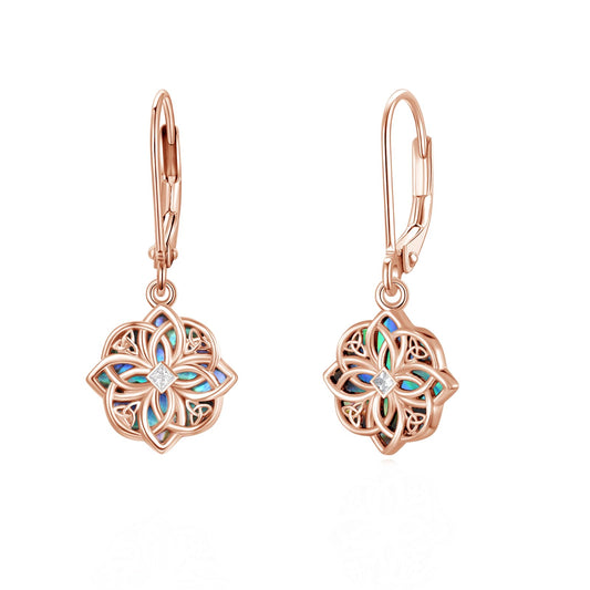 PARYFO Rose Gold Celtic Knot for Women Witches Knot Dangle Earrings with Abalone Good Luck Irish Celtic Knot Vintage Dangles for Women