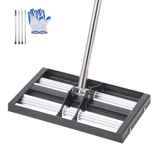VEVOR Updated Lawn Leveling Rake with Roller, 17'' x 10" Stainless Steel Lawn Leveler with 63.4'' Adjustable Handle, Heavy Duty Yard Leveling Rake, Effort Saving Lawn Leveling Tool for Yard Golf Court