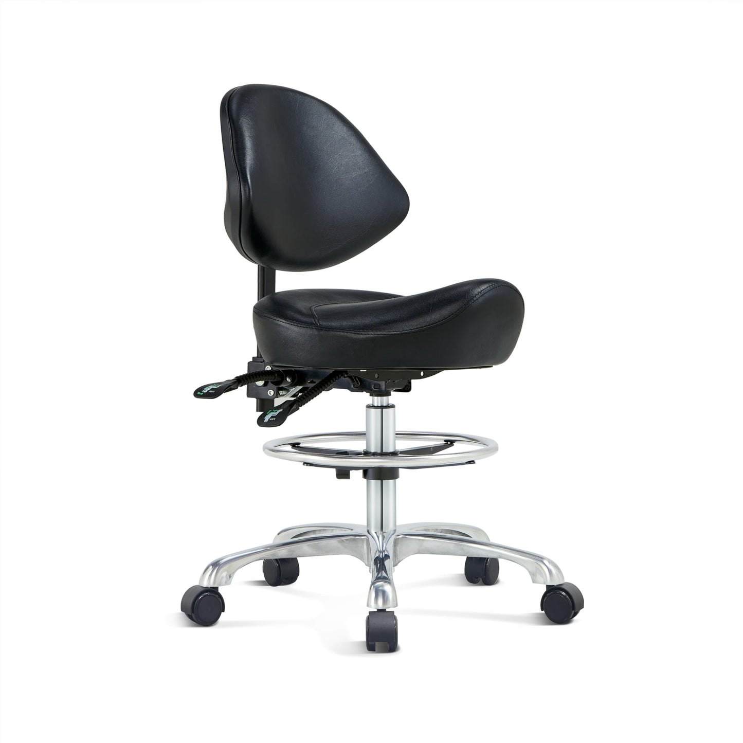 Saddle Chair Rolling Saddle Stool with Back Support, Esthetician Chair Ergonomic Saddle Chair for Dental Hygienist, Medical, Salon (with Back, Black)