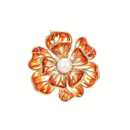 UNVAK Red Peony Flower Brooch 18k Gold Plated Peony Flower Brooch Pin Peony Pearl Brooch Lapel Pin Jewelry Thanksgiving Day Birthday Gifts Dress Accessories for Mom Wife